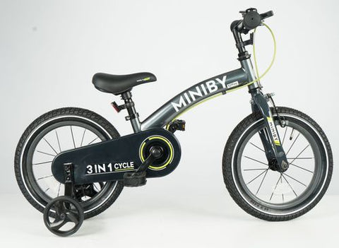 MINIBY 3in1 - אופני איזון שהופכים לאופני ילדים עם בלם יד וגלגלי עזר  -אפור Q Play