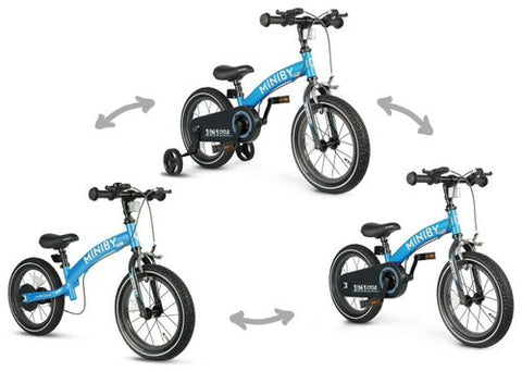 MINIBY 3in1 - אופני איזון שהופכים לאופני ילדים עם בלם יד וגלגלי עזר  -כחול Q Play