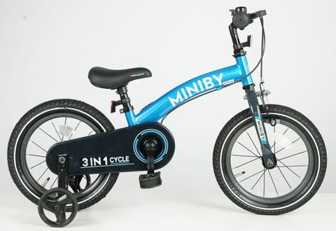 MINIBY 3in1 - אופני איזון שהופכים לאופני ילדים עם בלם יד וגלגלי עזר  -כחול Q Play